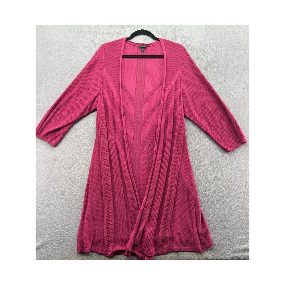 Torrid Cardigan Women's 3X Berry Pink Pointelle Knit Open Front Longline Viscose